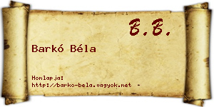 Barkó Béla névjegykártya